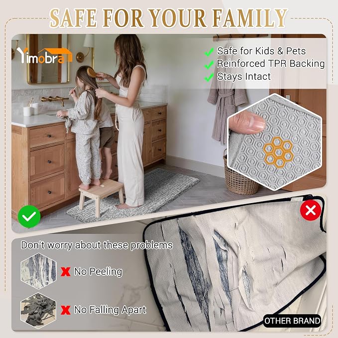 Yimobra Luxury Bathroom Rugs, Fluffy Bath Mats, Non Slip, Water Absorbent Microfiber, Machine Washable, Plush Carpet Shower Rugs, Thick Matts for Bathroom Floor&Tub, 44" X 24", Light Gray and White