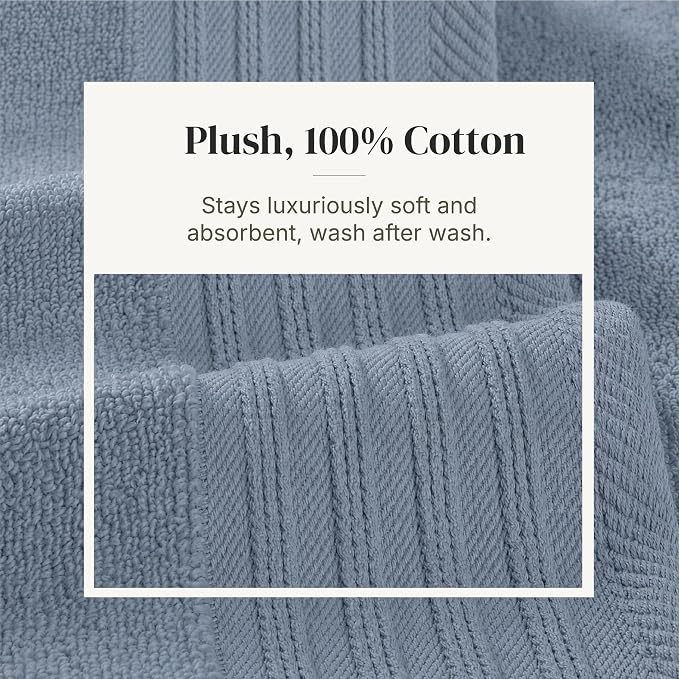 Modern Threads 6 Piece Cotton Bath Towel Set – Ultra Soft 550 GSM Towels – Bathroom Set with Hand Towels and Washcloths – Geometric (Blue)