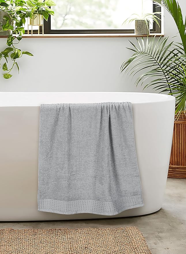 GLAMBURG 100% Cotton 2 Pack Oversized Bath Towel Set 28x55 Inches, Ultra Soft Highly Absorbant Compact Quickdry & Lightweight Large Bath Towels, Ideal for Gym Travel Camp Pool - Light Grey
