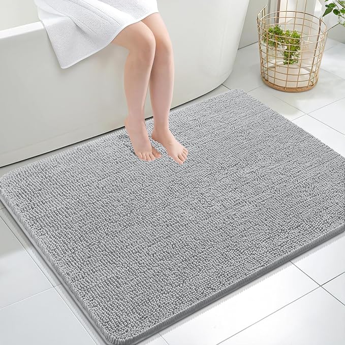 OLANLY Large Bathroom Rugs 40x32, Extra Soft Absorbent Chenille Bath Rugs | Light Grey, Quick-Drying Rubber Backing, Machine Washable Bath Mat for Bathroom Floor, Tub and Shower, Home Decor Accessories