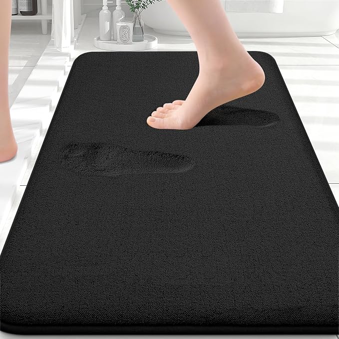 Smiry Memory Foam Bath Mat 30x20, Extra Soft Absorbent Bathroom Rugs | Black Quick Dry, Machine Washable Bath Mats for Bathroom, Shower, Tub and Home Decor Accessories