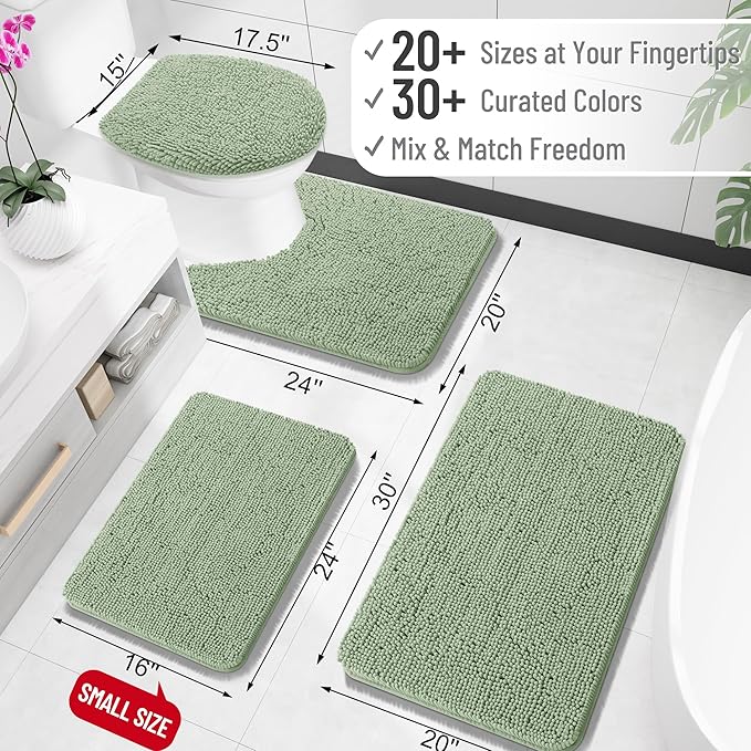 OLANLY Small Bathroom Rugs 24x16, Extra Soft Absorbent Chenille Bath Rugs | Sage Green, Quick-Drying Rubber Backing, Machine Washable Bath Mat for Bathroom Floor, Tub and Shower, Home Decor Accessories