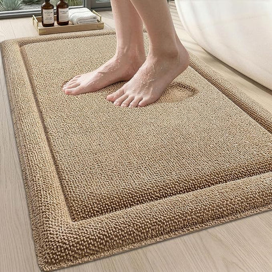 DEXI Memory Foam Bath Mat 36x24, Thick Chenille Bathroom Rug, Beige | Ultra Soft Absorbent, Non Slip Quick Dry, Cushion Plush Bath Carpet for Tub Shower, Sink