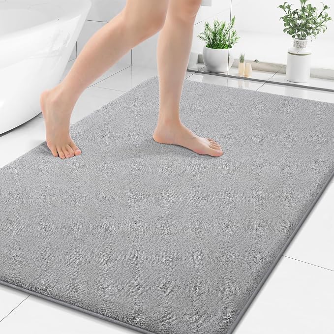 Smiry Memory Foam Bath Mat 44x32, Extra Soft Absorbent Bathroom Rugs | Grey Quick Dry, Machine Washable Bath Mats for Bathroom, Shower, Tub and Home Decor Accessories