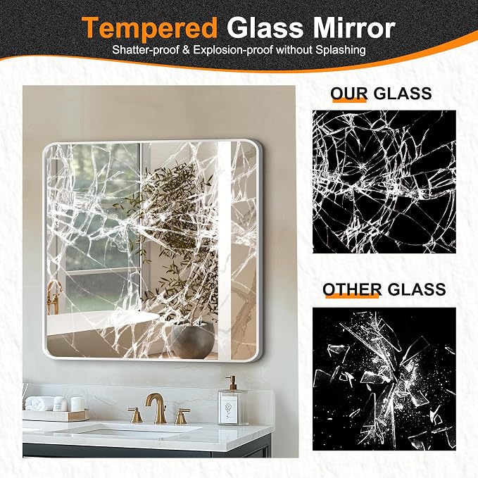 Delma Bathroom Vanity Mirror, Silver Framed Mirror for Over Sink, 30x30 | HD glass, distortion-free for makeup and grooming, Sturdy frame, all mounting hardware, hangs horizontal or vertical