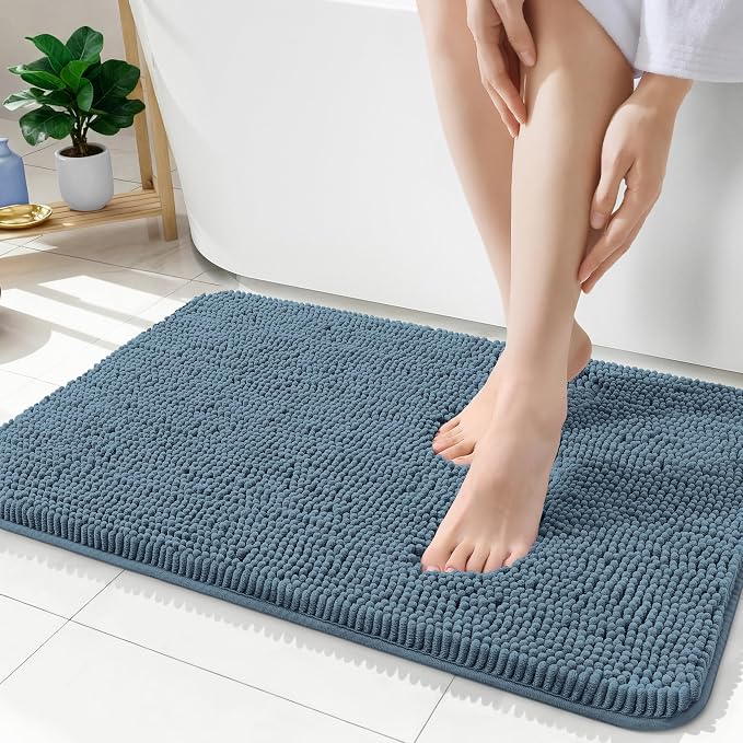 OLANLY Bathroom Rugs 35x24, Extra Soft Absorbent Chenille Bath Rugs | Airy Blue, Quick-Drying Rubber Backing, Machine Washable Bath Mat for Bathroom Floor, Tub and Shower, Home Decor Accessories