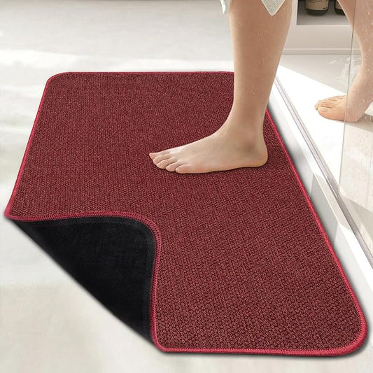 Bath Mat,Ultra Thin Bathroom Rugs,Rubber Bath Mats for Bathroom,Bath rugs | Non Slip,Quick Dry,Machine Washable,Low Pile,Absorbent,Shower Outside,Sink,Bathroom Decor Accessories.Red,17x27Inch