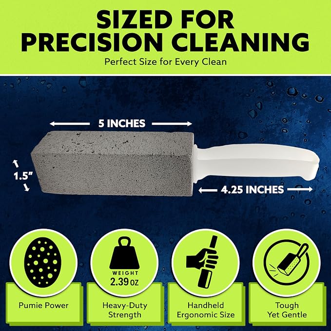 PUMIE Pumice Stone Toilet Bowl Cleaner (1-Pack) - Heavy Duty Scouring Stick for Toilet - Pumice Stone for Cleaning Rings, Bowls, Hard Water Stains, Lime, Rust, Sink - Includes Handle for Easy Use