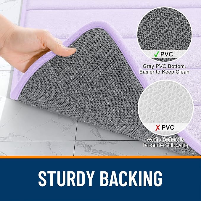 OLANLY Memory Foam Long Bathroom Rugs Runner 47x17, Super Soft Absorbent | Lavender, Quick Dry Bath Mat, Machine Washable Shower Floor Rugs, Bathmat Carpet for Bathroom Floor, Tub and Shower