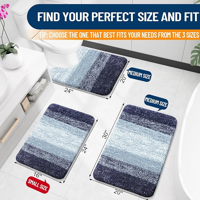 OLANLY Bathroom Runner Rug 45x27, Extra Soft Absorbent Microfiber Bath Rugs | Airy Blue, Non-Slip Quick-Drying Rubber Backing, Washable Long Bath Mat for Floor, Tub and Shower, Home Decor