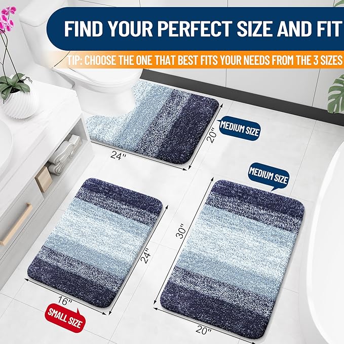 OLANLY Bathroom Runner Rug 44x24, Extra Soft Absorbent Microfiber Bath Rugs | Airy Blue, Non-Slip Quick-Drying Rubber Backing, Washable Long Bath Mat for Floor, Tub and Shower, Home Decor