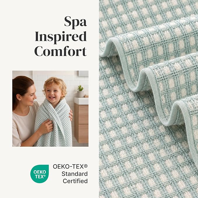 Modern Threads 6 Piece Cotton Bath Towel Set – Ultra Soft 600 GSM Towels – Bathroom Set with Hand Towels and Washcloths – Waffle (Sage Mist)