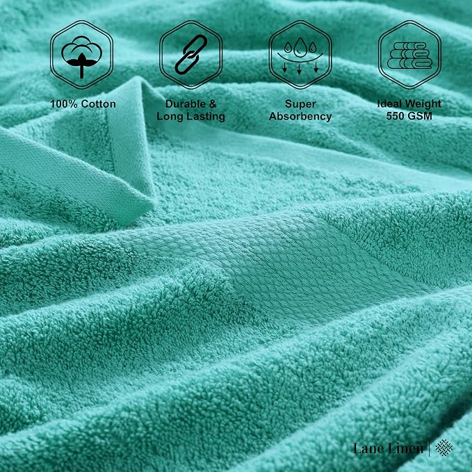 LANE LINEN Towel Set 18 Piece Soft Absorbent Quick Dry 100% Cotton - Teal | Dorm Towel Set - Terry Weave Comfort, Soft & Long-Lasting, Hotel-Style Look, Gets Softer With Every Wash, Machine Washable