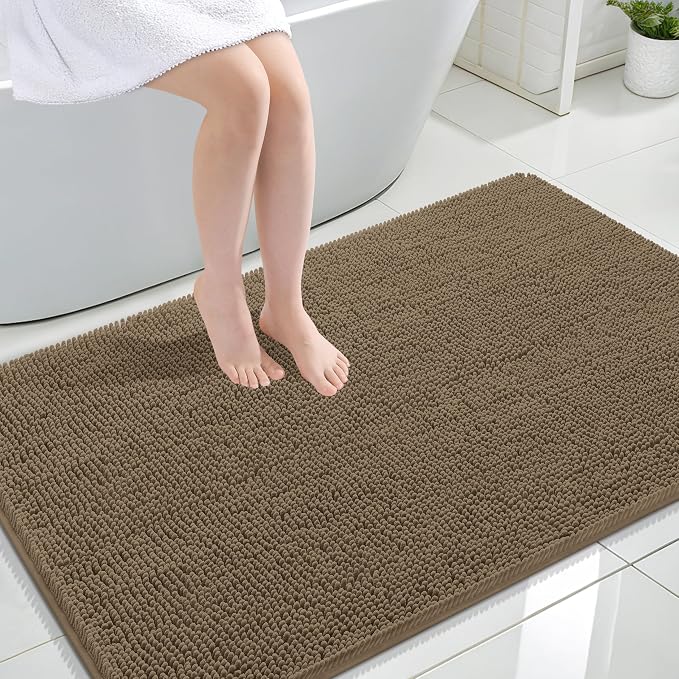 OLANLY Large Bathroom Rugs 47x32, Extra Soft Absorbent Chenille Bath Rugs | Tan, Quick-Drying Rubber Backing, Machine Washable Bath Mat for Bathroom Floor, Tub and Shower, Home Decor Accessories