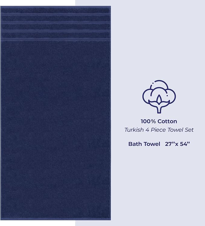 American Soft Linen 100% Cotton Luxury Turkish Towels, 4 PC Bath Towel Set | Soft Absorbent Quick Dry OEKO Tex Standard 100 Certificated Durable Machine Washable Premium Hotel Quality