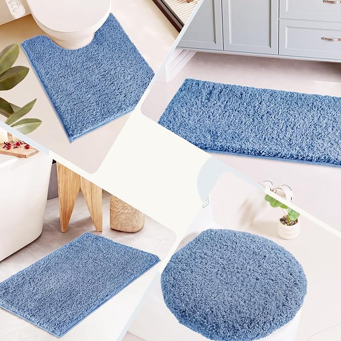 Bathroom Rugs Sets 2 Piece Non Slip Washable Bath Mat Set | Soft Absorbent bathroom mat set Microfiber bathroom floor mat Rubber Backed bath rug set for Floor, Tub and Shower