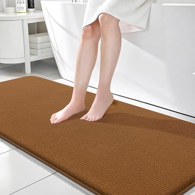 OLANLY Memory Foam Bathroom Runner Rugs 70x24, Absorbent Long Mat, Ochre | Soft Quick Dry Bath Rugs, Non-Slip Carpet, Machine Washable Mat for Bathroom Floor, Tub and Shower, Home Decor Accessories