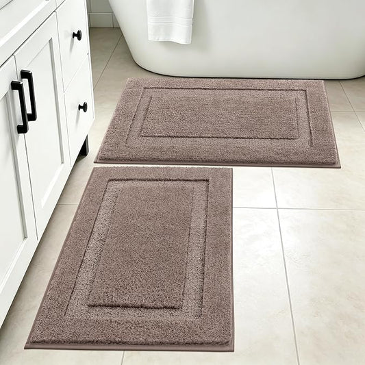 SHACOS Soft Microfiber Coffee Bathroom Rugs Sets 2 Pieces 32x20 inch | Absorbent Plush Bath Rugs, Non Slip Washable Shaggy Bath Mats, Fluffy Bathroom Runner Floor Mats Shower Rug