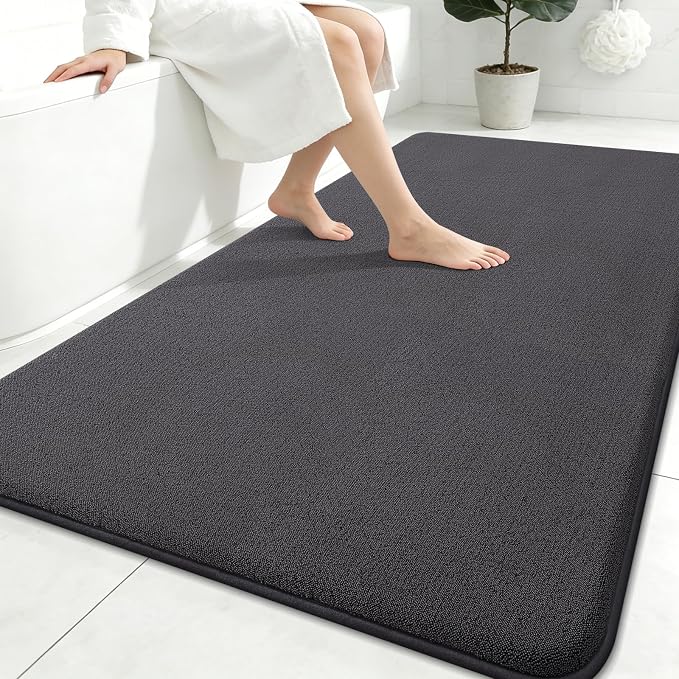 Smiry Memory Foam Bath Mat 71x47, Extra Soft Absorbent Bathroom Rugs | Dary Grey Quick Dry, Machine Washable Bath Mats for Bathroom, Shower, Tub and Home Decor Accessories