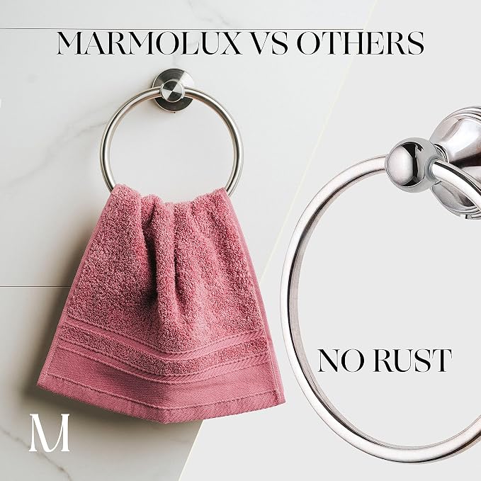 MARMOLUX ACC 2-Pc Bathroom Hardware Set - Hand Towel Holder for Bathroom Wall - Toilet Paper Holder Stand Wall Mount - Towel Holder Hanger Rack Stainless Steel Bathroom Set Towel Ring - Brushed Steel