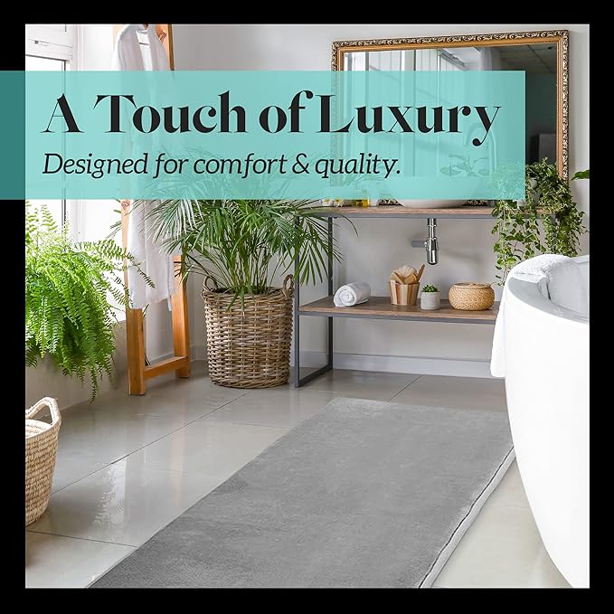 Memory Foam Bath Mat Non Slip Absorbent Super Cozy Velvet Bathroom Rug Carpet (60 inches X 24 inches, Grey)