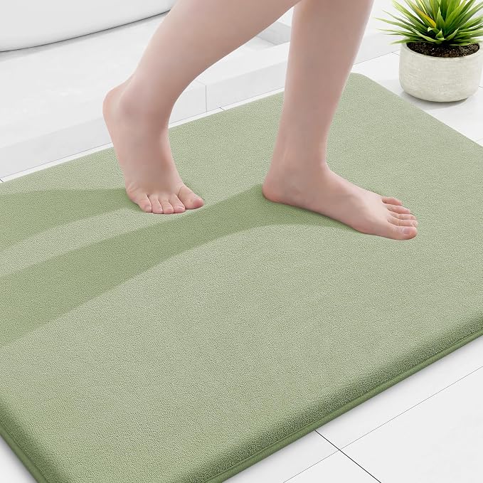 Smiry Memory Foam Bath Mat 36x24, Extra Soft and Absorbent Bathroom Rugs | Sage Green, Quick Dry Machine Washable Non-Slip Bath Mat for Bathroom Floor, Shower and Tub