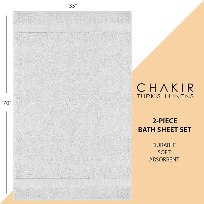 Chakir Turkish Linens, 100% Cotton Premium Quality Turkish Bath Sheets (35''x70'' Large Bath Sheet Towels - Silver Gray) | 100% cotton bath sheets, 35x70 oversized, OEKO-TEX certified, soft plush and absorbent