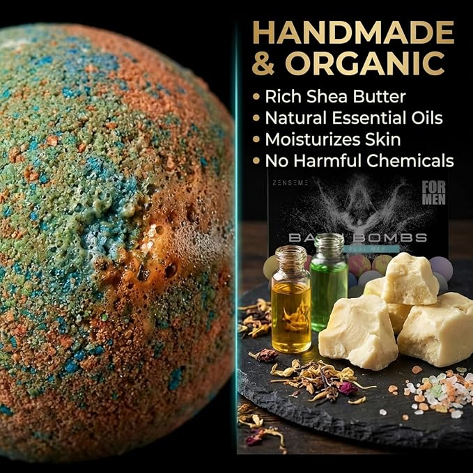Bath Bombs for Men, Gift Set of 18 Scented Organic Handmade Bath Bombs of 2.5 oz with Natural Essential Oils. Perfect for Boyfriend, Husband, Father or Friend, by ZenseMe
