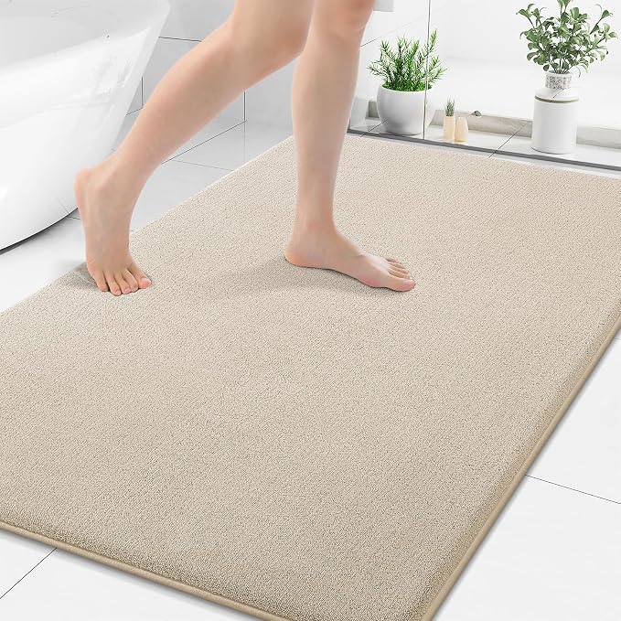 Smiry Memory Foam Bath Mat 48x32, Extra Soft Absorbent Bathroom Rugs | Beige Quick Dry, Machine Washable Bath Mats for Bathroom, Shower, Tub and Home Decor Accessories
