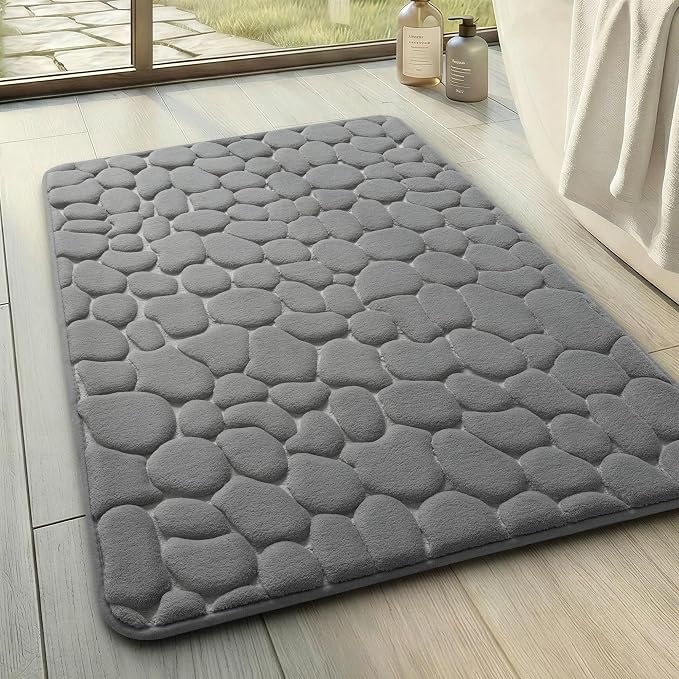 YIHOUSE Bathroom Mat Rug, Memory Foam Bath Mat, Non-Slip Bathroom Floor Mats, Cobblestone Bath Mats Absorbent Bath Rugs Washable Quick Dry (17x24,Dark Gray)