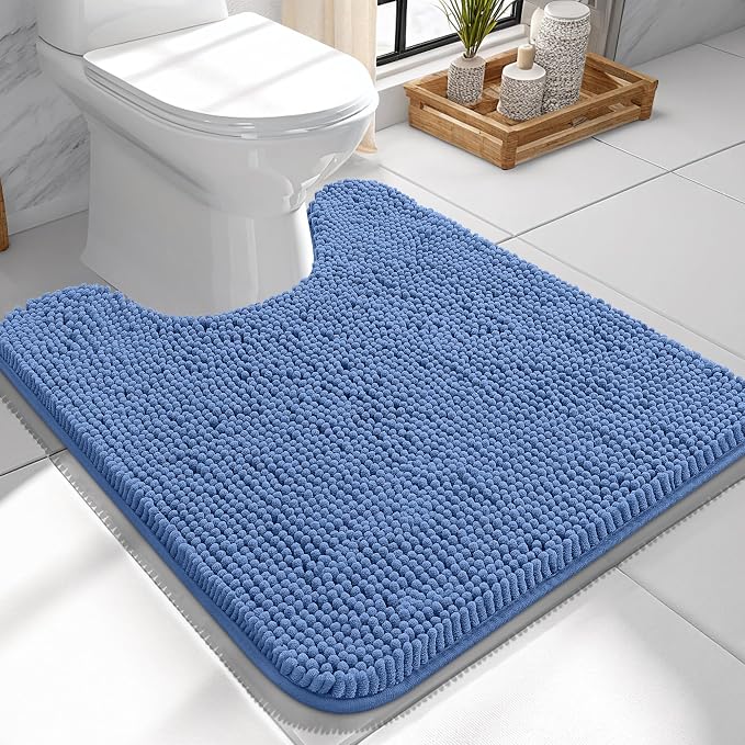 OLANLY Toilet Rugs U-Shaped 24x24, Soft Absorbent Chenille Contour Rugs | Cornflower Blue, Quick-Drying Rubber Backing, Washable Non-Slip Shaggy Bathroom Mat for Toilet, Home Decor Accessories