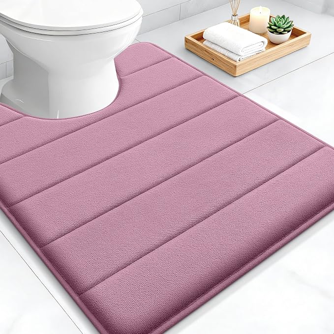 OLANLY Memory Foam Toilet Rugs U Shaped 24x20, Super Soft and Absorbent | Deep Plum, Quick Dry Commode Contour Bath Rugs, Machine Washable Toilet Mat, Comfortable Bathmat Carpet for Bathroom Floor