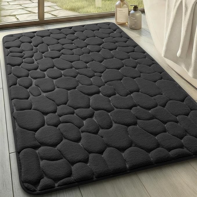 YIHOUSE Memory Foam Bath Mat Cobblestone Bathroom Rugs Super Water Absorbent Bath Mats for Bathroom Machine Washable Bath Rugs(24 x 36,Black)