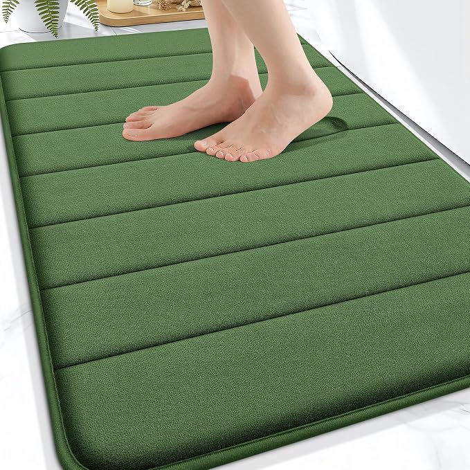 OLANLY Memory Foam Bath Mat 30x20, Super Soft and Absorbent Bathroom Rugs | Olive Green, Quick Dry Bath Rug, Machine Washable Shower Floor Mats, Bathmat Carpet for Bathroom Floor, Tub and Shower
