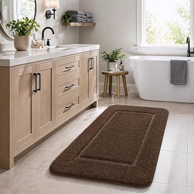LOCHAS Bathroom Rug Set, Bath Rugs Sets 3 Piece Non Slip, Light Brown | Washable Absorbent Microfiber Bath Mat Set, Soft Cozy Bathroom Mat for Shower Sink Toilet