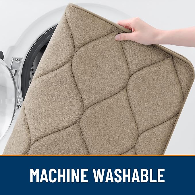 Smiry Memory Foam Bath Mat 24x16, Ultra Soft Absorbent Bathroom Rugs | Tan, Plush Quick Dry and Machine Washable Cushion Bath Mats for Bathroom, Shower, Tub & Home Decor