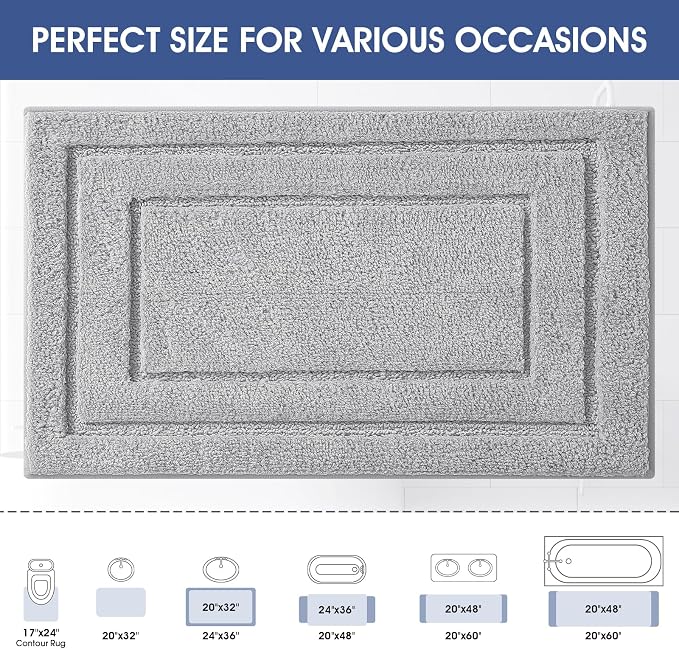 IM HOME Bathroom Rugs, Ultra Soft Plush Fluffy Microfiber Absorbent Bath Mat, Non-Slip Backing, Machine Washable Bath Mats for Bathroom Floor, Tub and Shower, Grey/32"x20"/Bordered