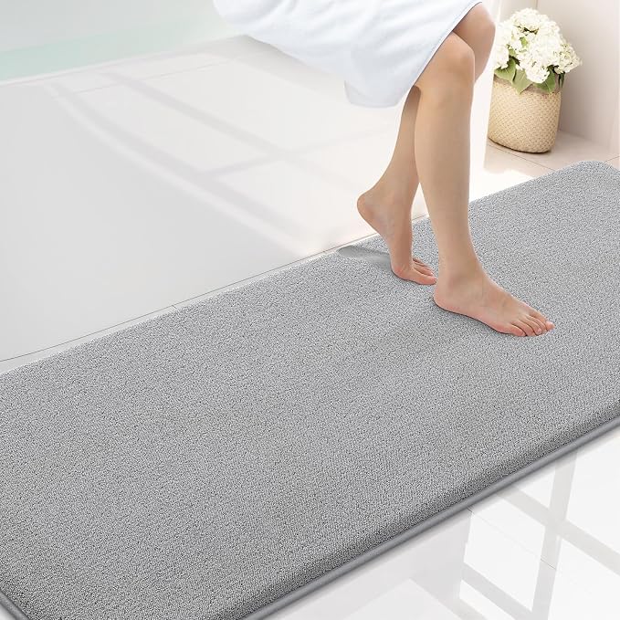 Smiry Memory Foam Bath Mat 72x24, Extra Soft Absorbent Bathroom Rugs | Grey Quick Dry, Machine Washable Bath Mats for Bathroom, Shower, Tub and Home Decor Accessories