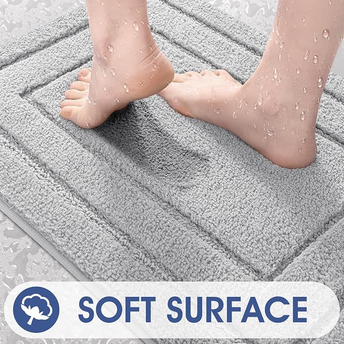 IM HOME Bathroom Rugs, Ultra Soft Plush Fluffy Microfiber Absorbent Bath Mat, Non-Slip Backing, Machine Washable Bath Mats for Bathroom Floor, Tub and Shower, Grey/32"x20"/Bordered