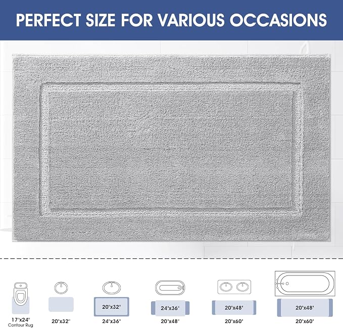 IM HOME Bathroom Rugs 24"x17", Ultra Soft Thick Plush Fluffy Microfiber Absorbent Bath Mat, Non-Slip Backing, Machine Washable Bath Mats for Bathroom Floor, Tub and Shower, Grey