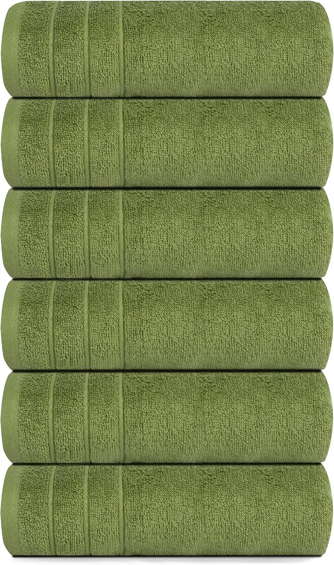 6 Piece Hand Towels Set 16 x 28 Inches, Green | 100% Cotton, Lighter Weight, Quick to Dry, 16 x 28 Inches, Super Soft & Absorbent, Perfect for Bathroom & Kitchen