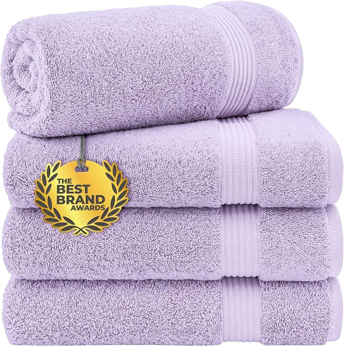 Cotton Paradise 100% Cotton Turkish Towel Set, Soft Absorbent Quick Dry, 4 Piece Bath Towel Set, Lilac