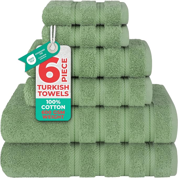 American Soft Linen 100% Cotton Luxury Turkish Towels, 6 Piece Towel Set | Soft Absorbent Quick Dry OEKO Tex Standard 100 Certificated Durable Machine Washable Premium Hotel Quality