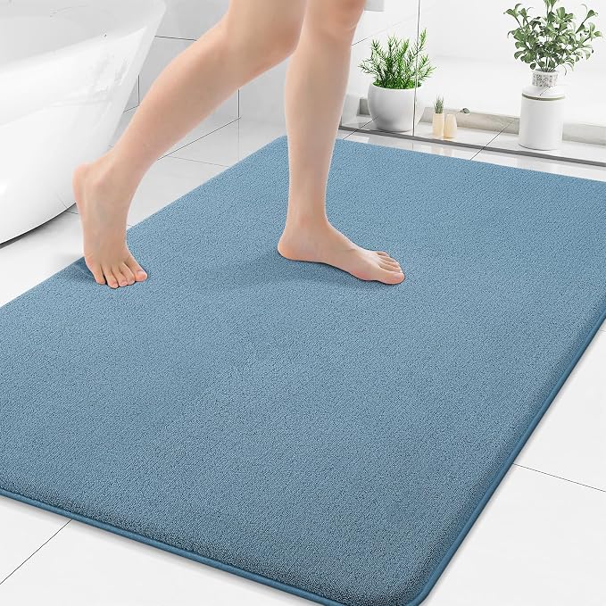 Smiry Memory Foam Bath Mat 40x30, Extra Soft Absorbent Bathroom Rugs | Grayish Blue Quick Dry, Machine Washable Bath Mats for Bathroom, Shower, Tub and Home Decor Accessories