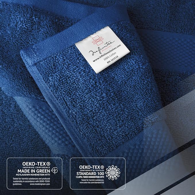 Infinitee Xclusives 100% Cotton Bath Towel Set – 8 Piece Bathroom Towel Set | (2 Bath Towels, 2 Hand Towels, 4 Washcloths) – Soft & Absorbent Towels for Bathroom - Gym, Shower, Spa & Hotel Use