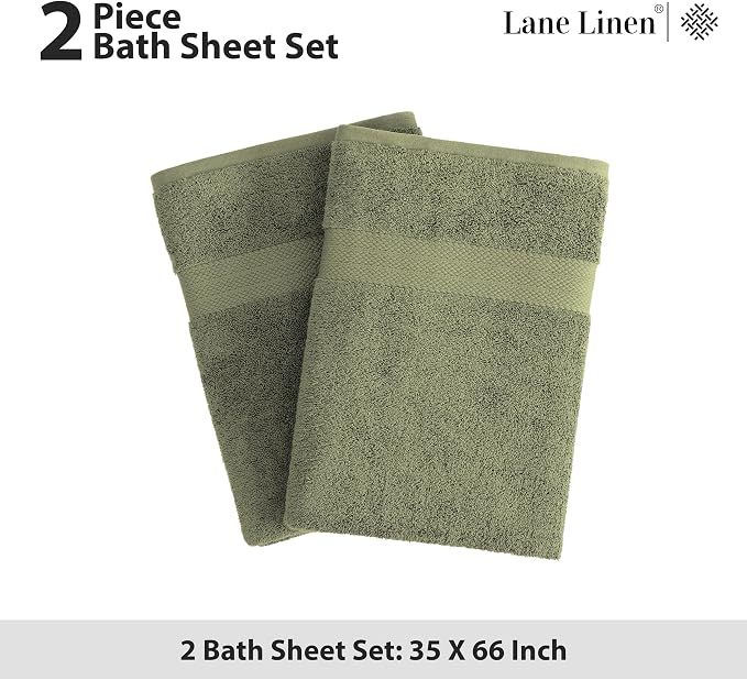 LANE LINEN Bath Sheet Set Soft Absorbent Quick Dry 100% Cotton - Oil Green | Towels Oversized Extra Large Bath - Fade-Resistant Color, Classic Terry Weave, Densely Woven, Coordinated Colors