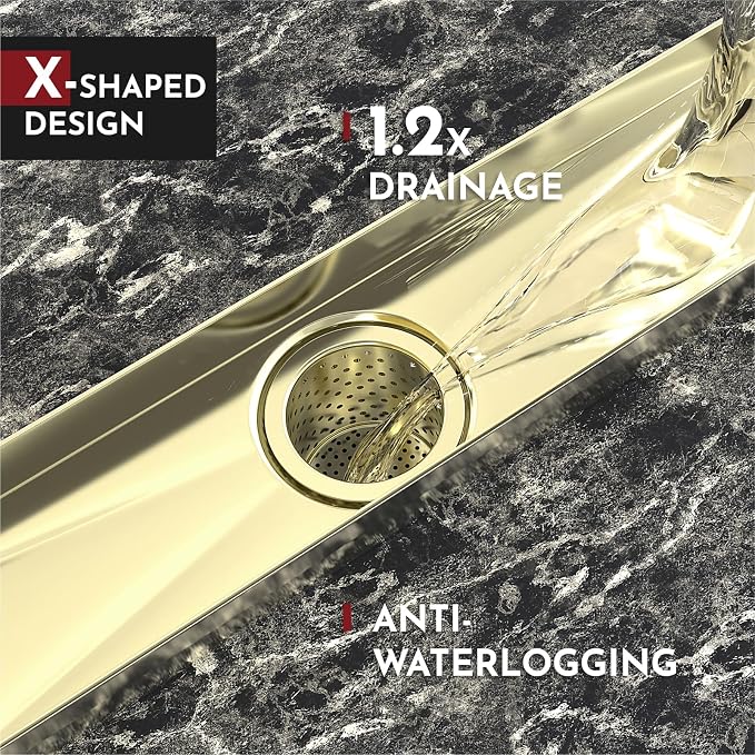 WEBANG 36 Inch Linear Shower Drain Rectangular Floor Drain with Accessories Reversible 2-in-1 Cover Tile Insert Grate Removable SUS304 Stainless Steel CUPC Certified Brushed Gold