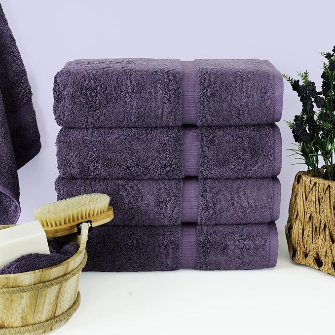 Chakir Turkish Linens 100% Cotton 4-Pack Bath Towels 27x54, Plum | 100% cotton bath towels, set of 4 at 27x54, OEKO-TEX certified, soft plush and absorbent