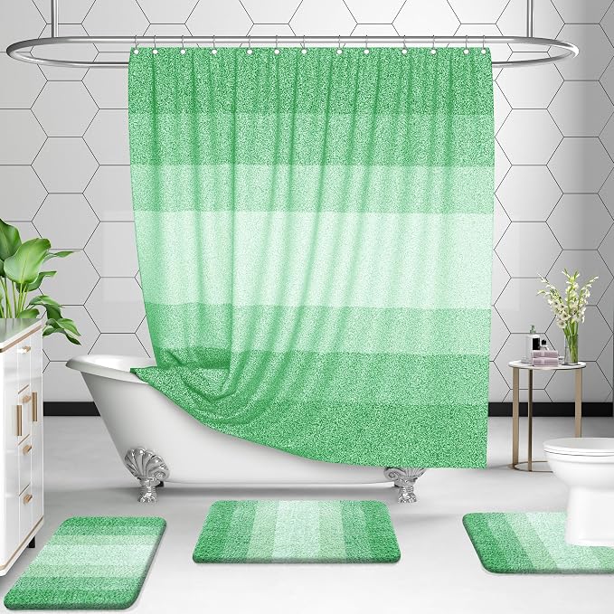 OLANLY Micorfiber Bathroom Rug Set 2 Piece, 30"x20"+U-Shaped 24"x20" | Green, Soft Absorbent Bath Mats and Contour Toilet Rug, Non-Slip, Machine Wash Dry, Plush Shaggy Bath Mats for Bathroom
