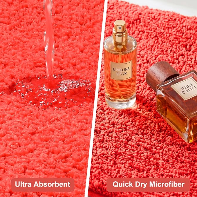 Bathroom Rugs Sets 3 Piece Non Slip Washable Bath Mat Set | Microfiber bath rug set with toilet mats for bathroom , Soft Absorbent toilet rug set TPR Rubber Backed bathroom floor mat